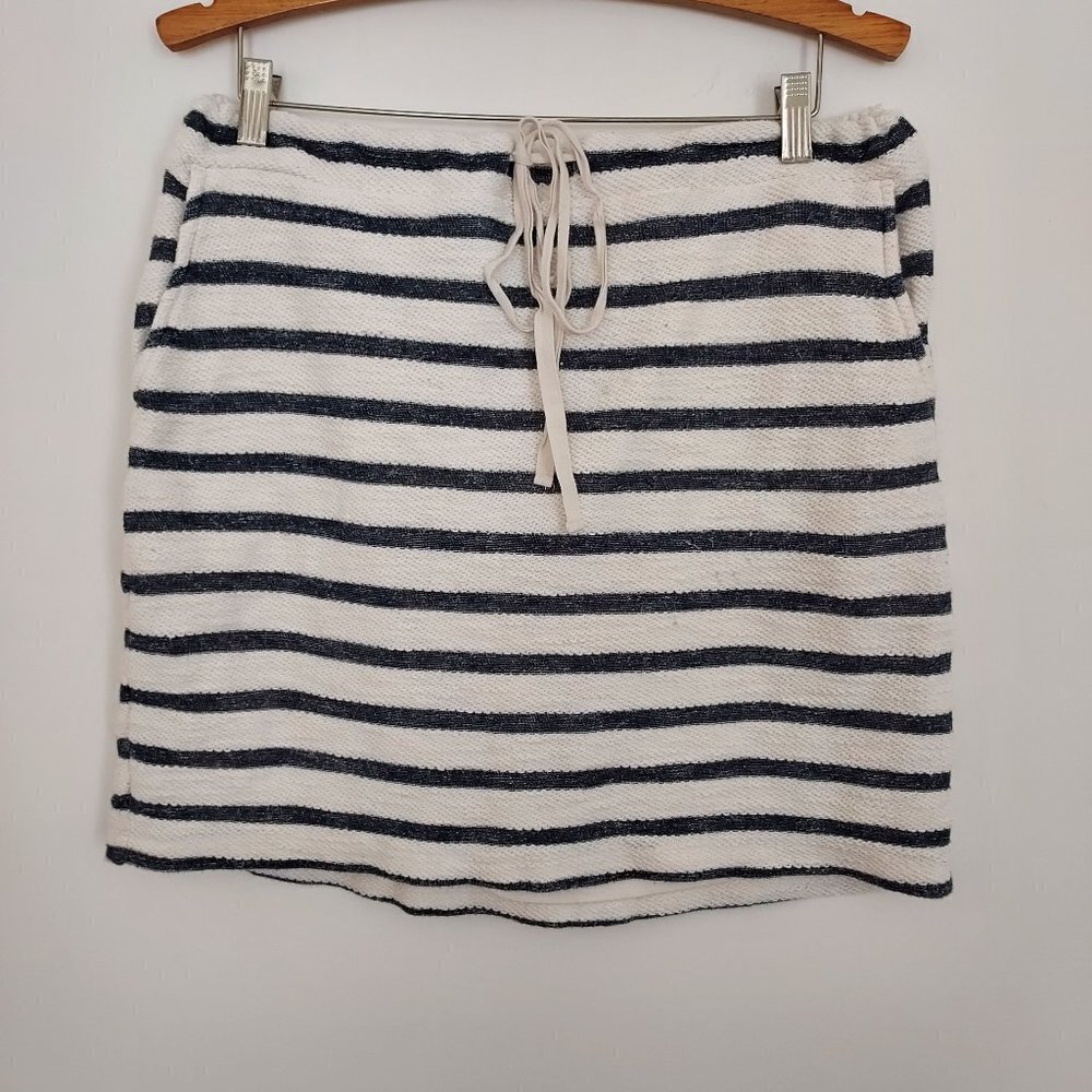 Lou & Grey Cotton Blend Ivory Blue Striped Mini Skirt